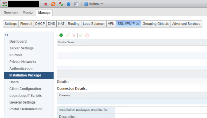 NSX SSL VPN Installation Package Before